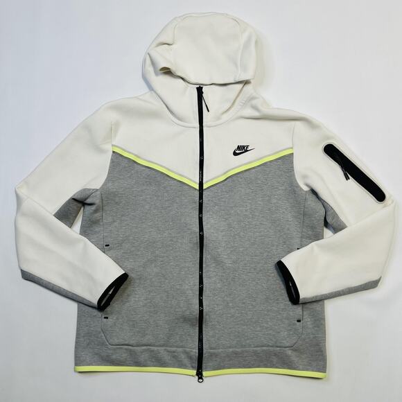 Nike Tech Fleece Hoodie Jacket Mens Large Gray White CU4489-133 Full Zip Pocket - Picture 2 of 15